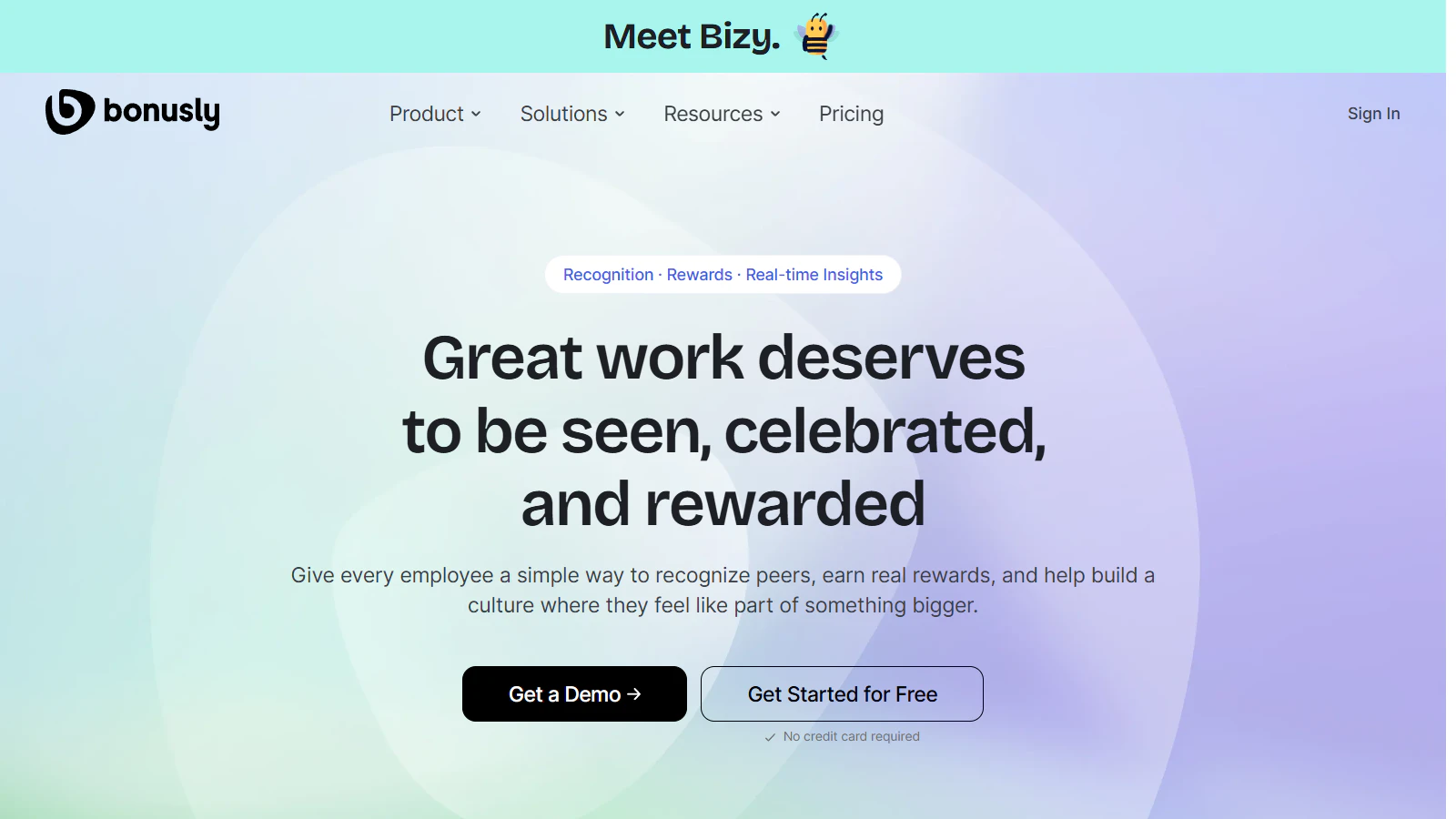 Bonusly homepage presenting peer recognition and employee rewards
