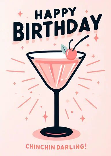 Chic Cocktail Glass Happy Birthday Card with Cherry