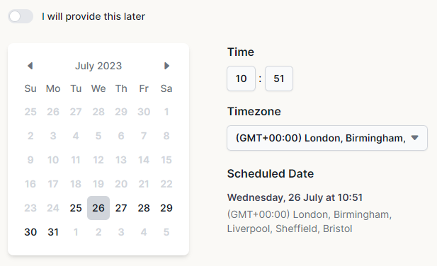 Schedule your card using the date picker