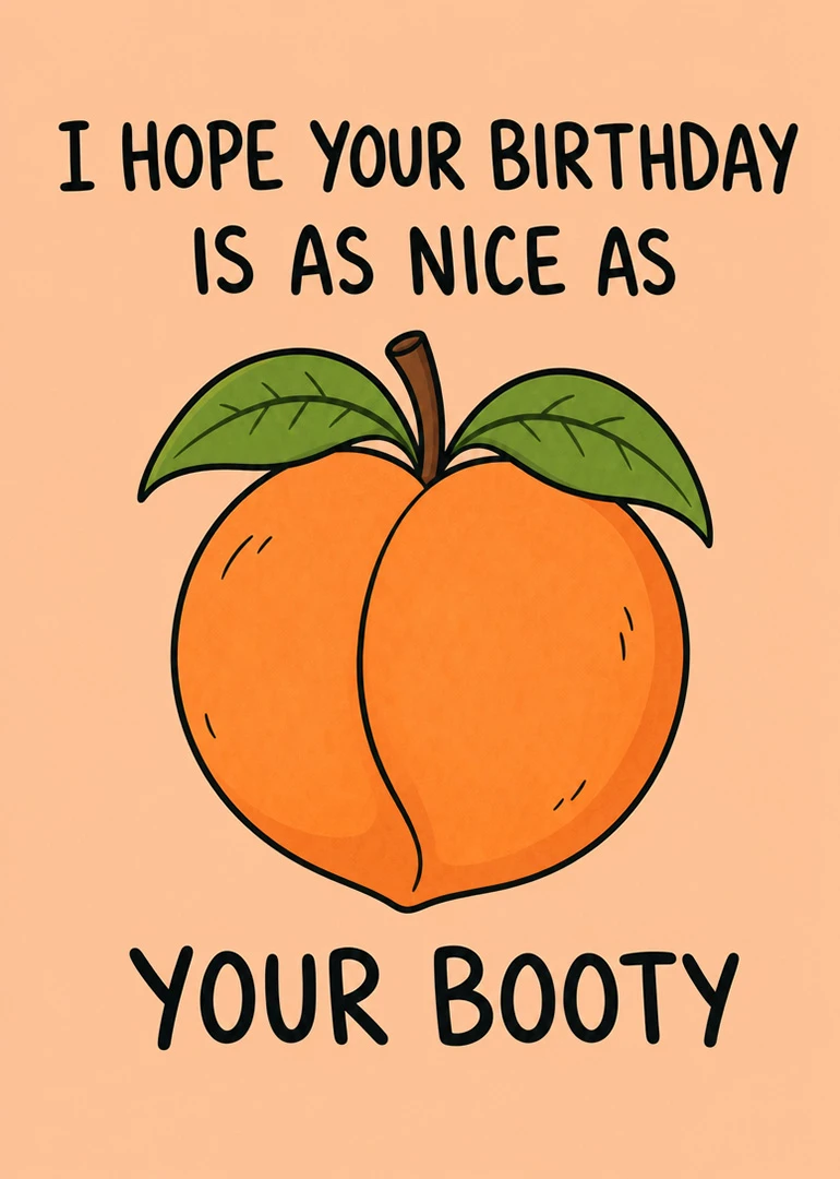 Cheeky peach card with text I hope your birthday is as nice as your booty.