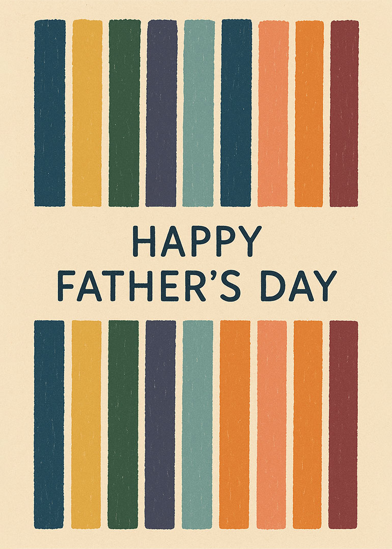 Father's Day card with colorful vertical stripes and bold text