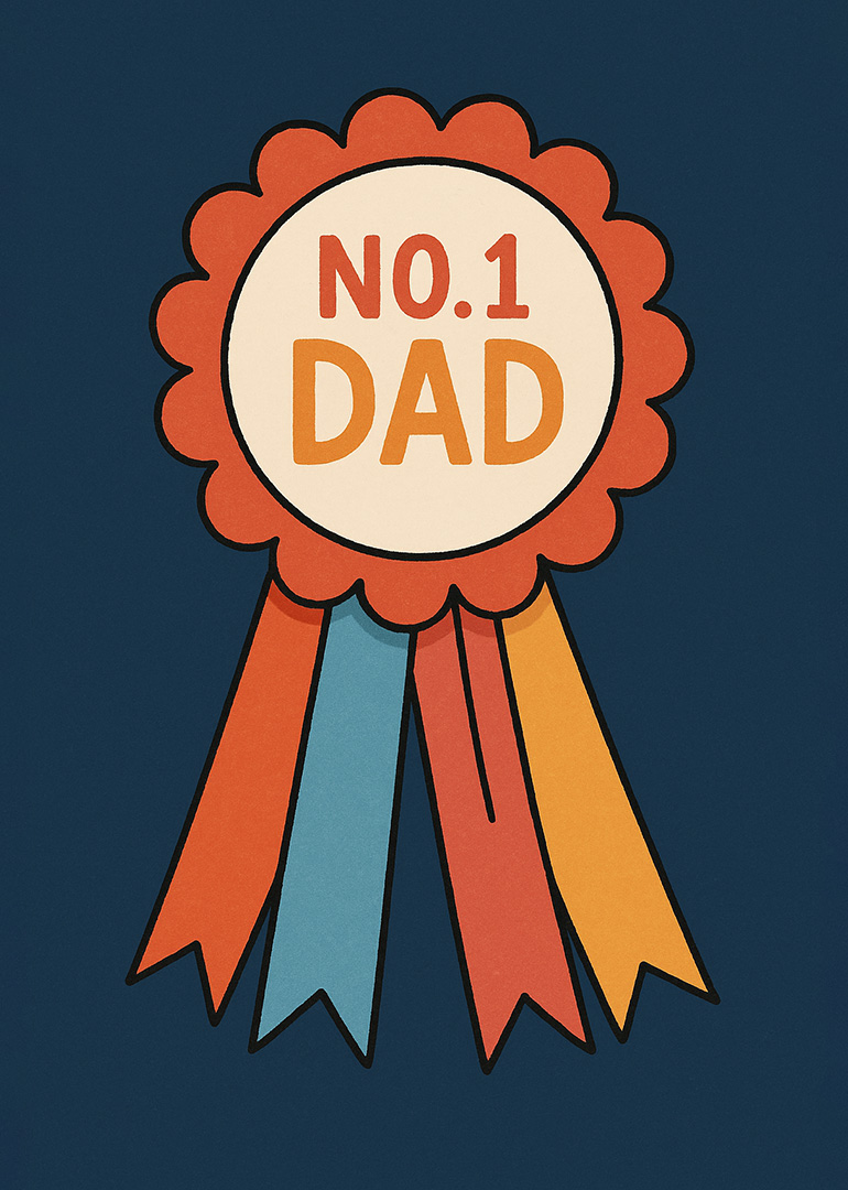 Colorful No.1 Dad award ribbon on dark blue background