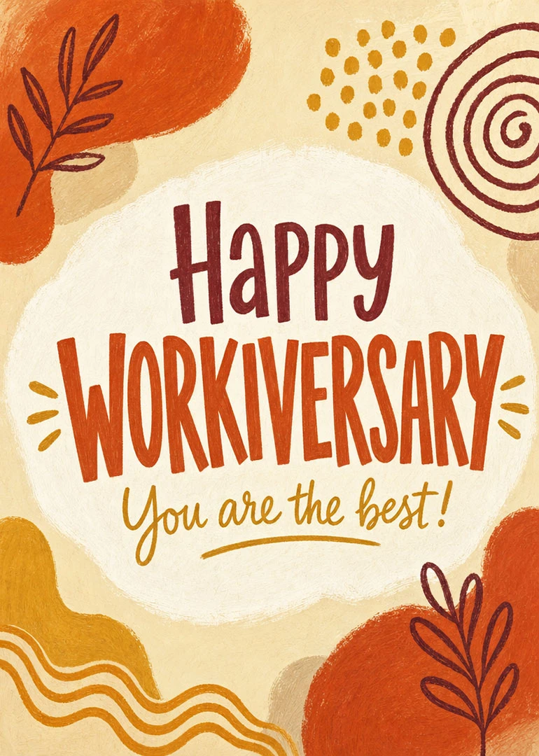 Retro floral work anniversary card with Happy Workiversary and You are the best message.