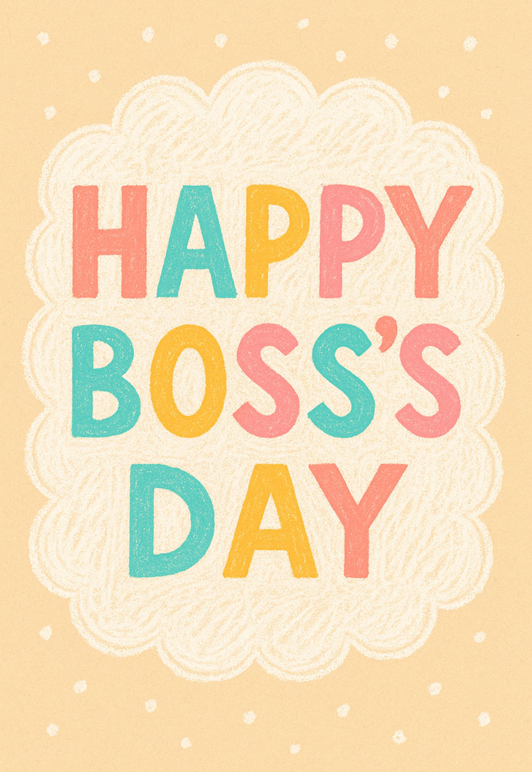 Colorful happy boss's day text with pastel chalk style on peach background
