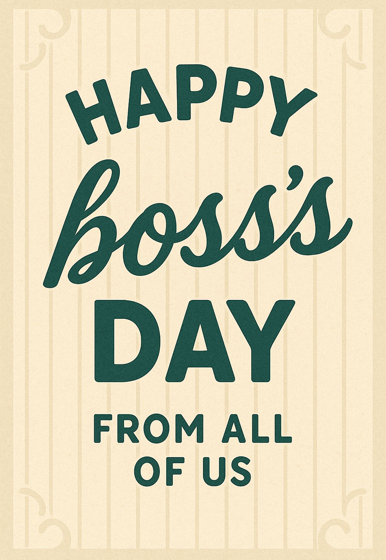 Minimalist Happy Boss's Day card with dark text on beige background