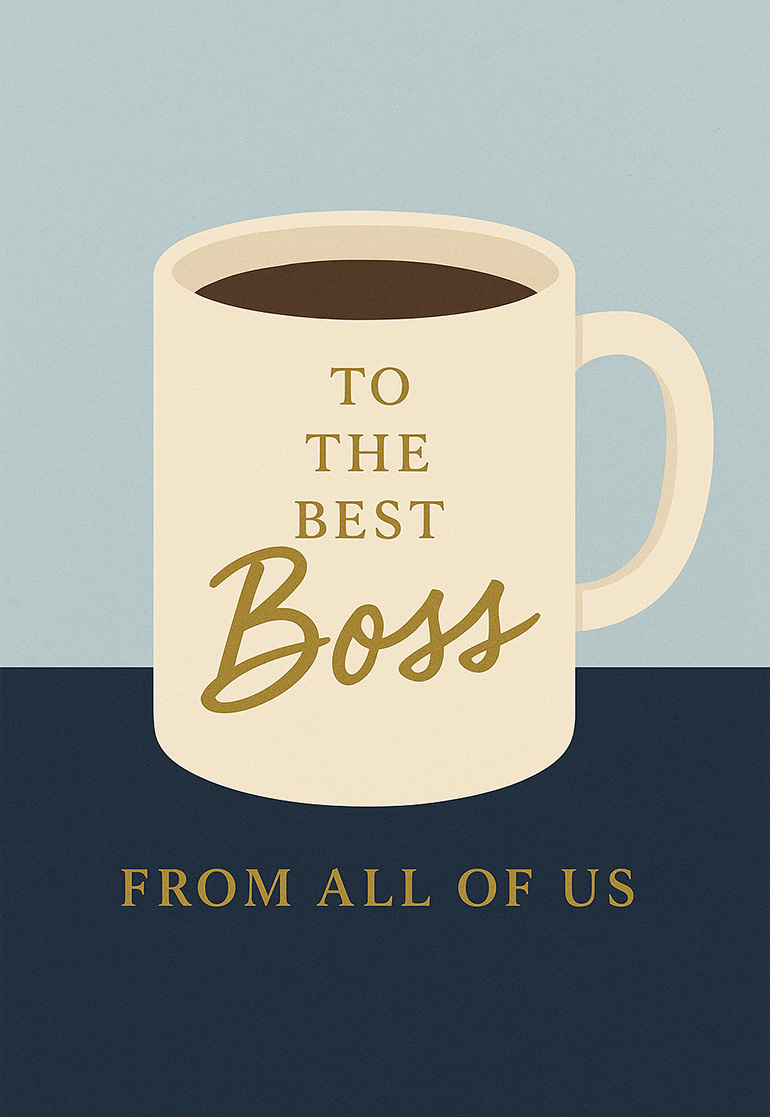 cream coffee mug with brown coffee on blue background with appreciation wording