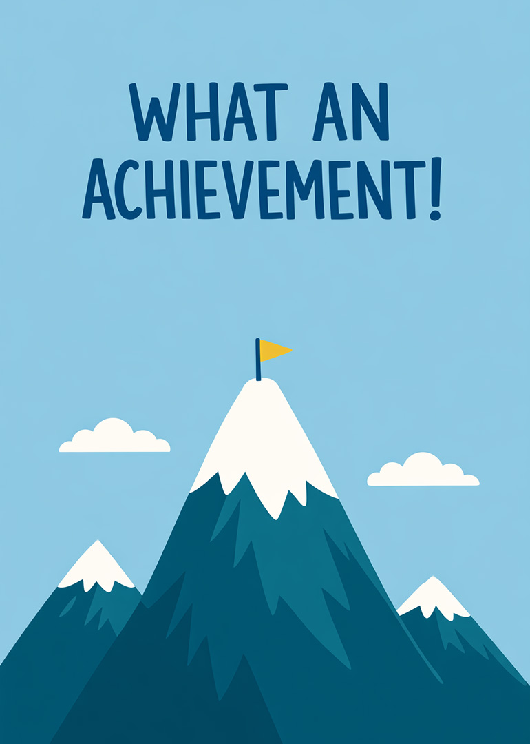 Congratulations card with mountains and flag showing achievement