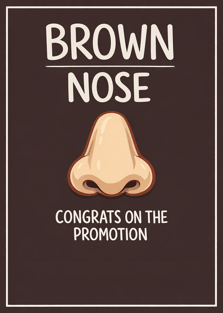 Cartoon nose with brown background and congratulatory promotion message