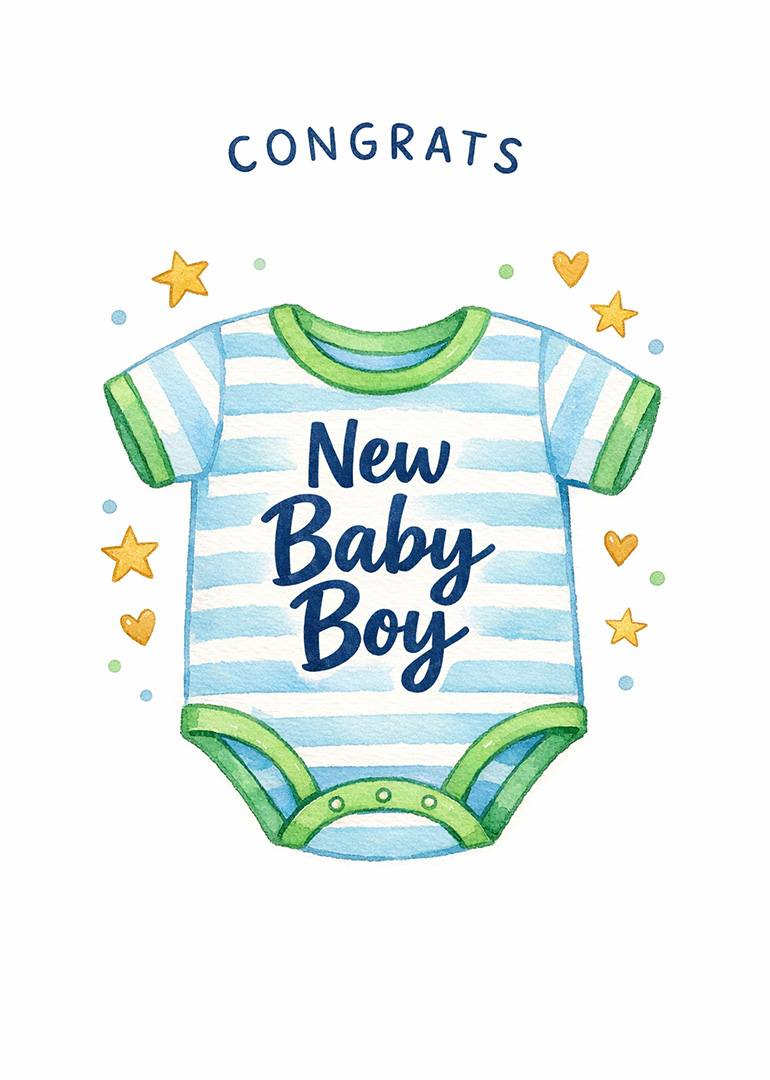 Watercolor baby boy onesie with text and stars