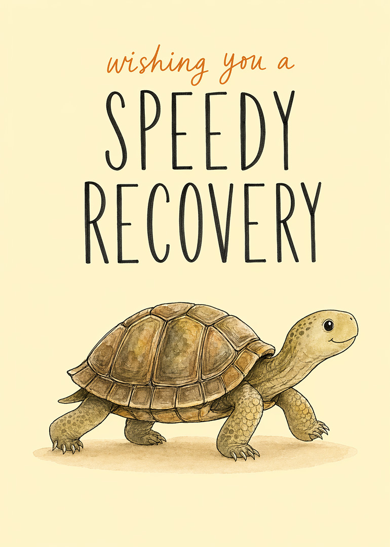 Get well card with cute turtle and speedy recovery message