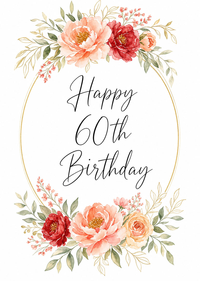 Beautiful floral birthday card with happy 60th birthday text