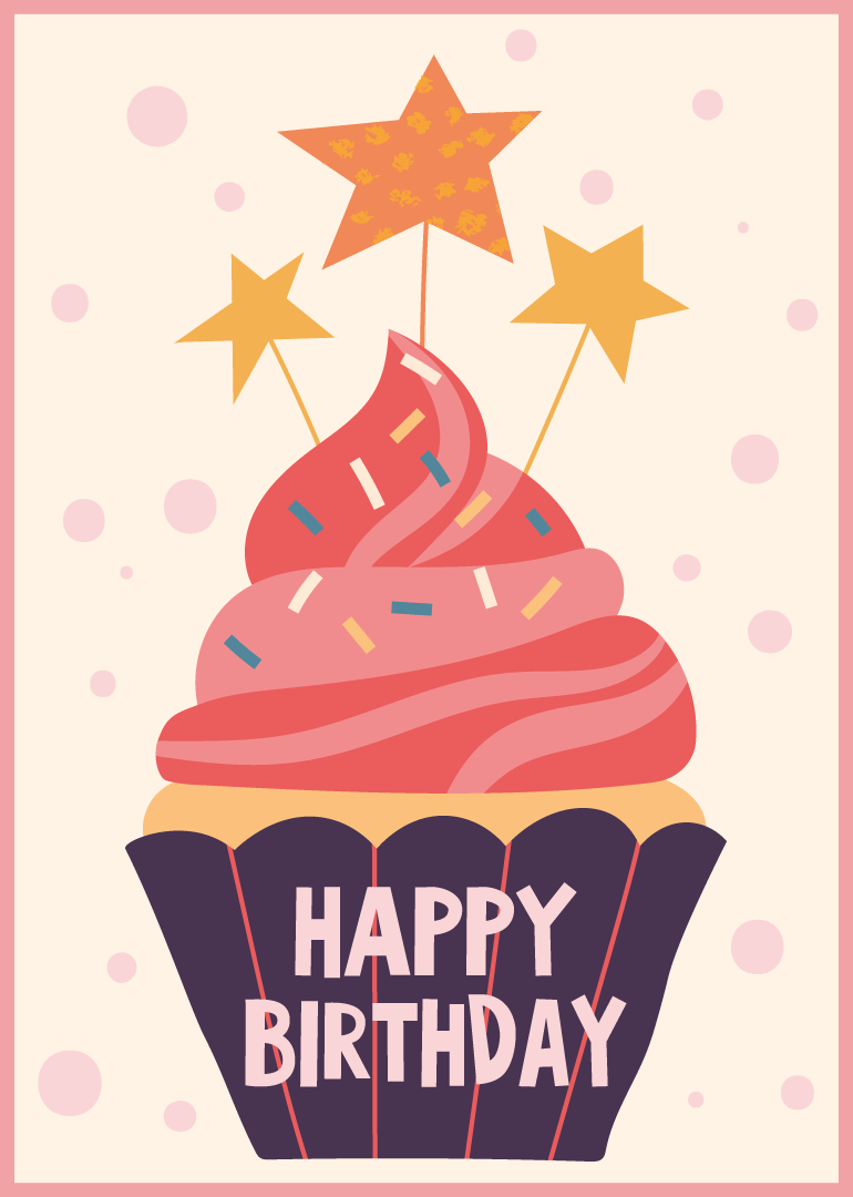 Colorful cupcake with stars and sprinkles on a light background