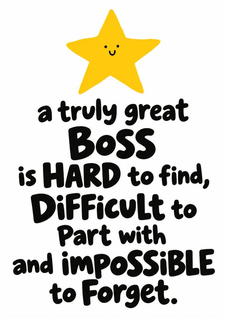 White card with a smiling yellow star and a bold message praising a truly great boss.