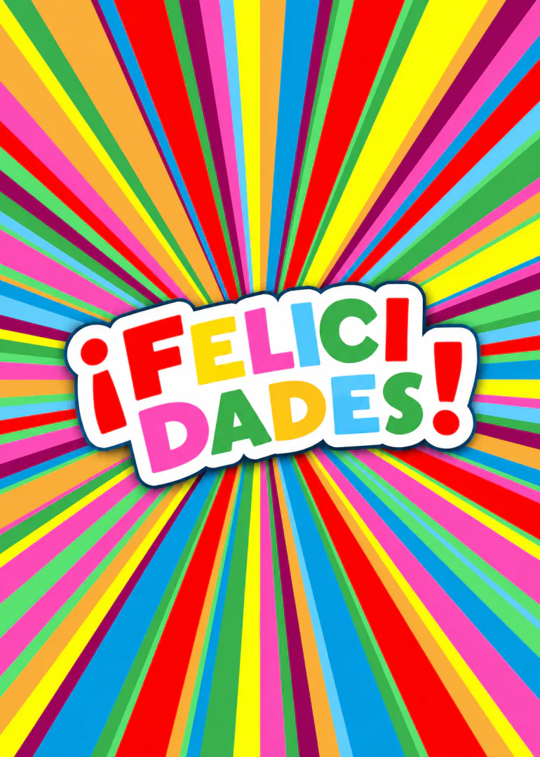 Tarjeta con el texto «¡FELIZ DÍA DEL PADRE!» sobre rayos multicolores.