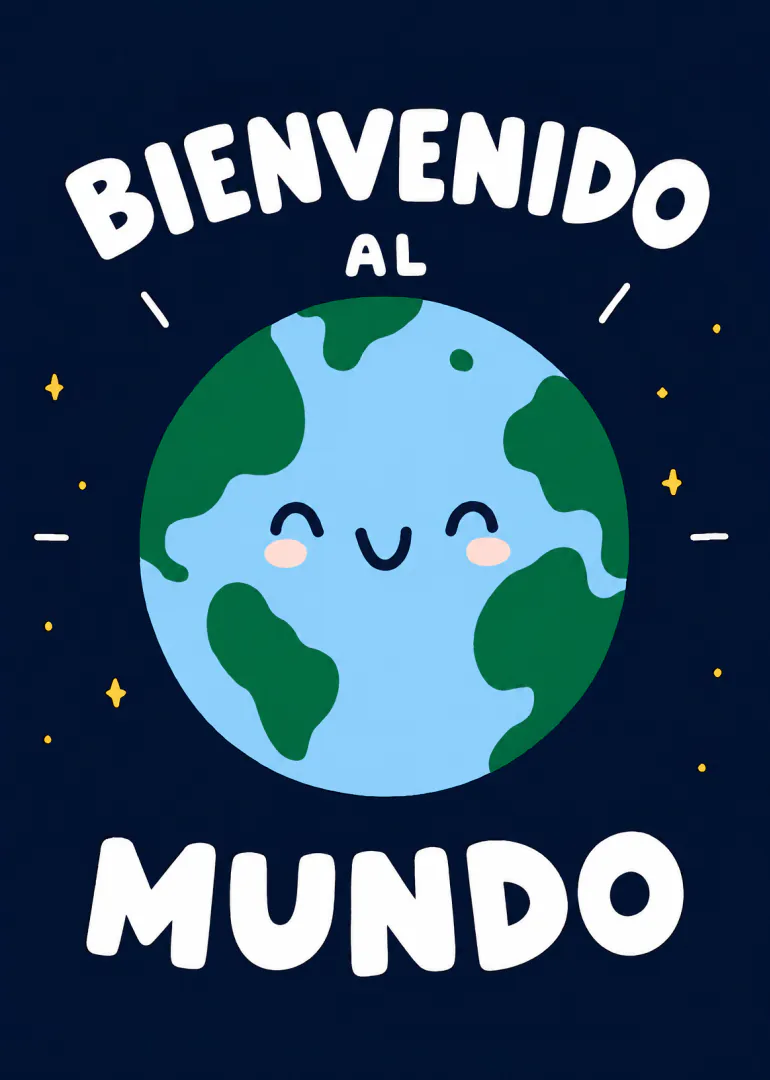 Tarjeta de bienvenida a un bebé con una bonita ilustración de la Tierra