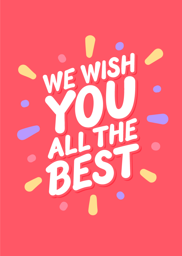 Bright colorful card with we wish you all the best message and confetti