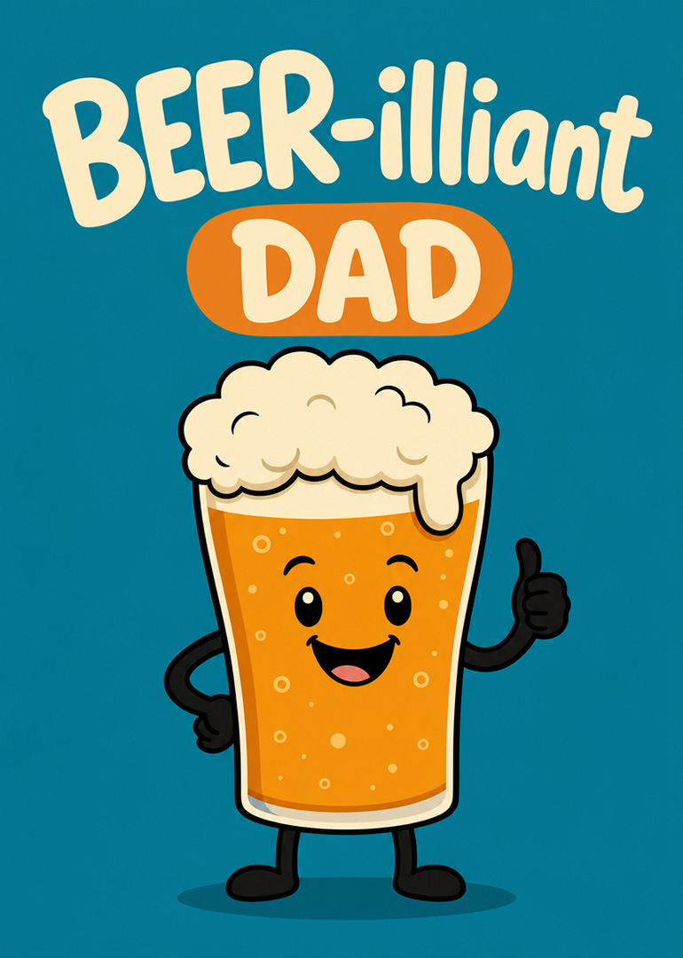 Cartoon beer glass with foam, smiling and giving thumbs up on blue background