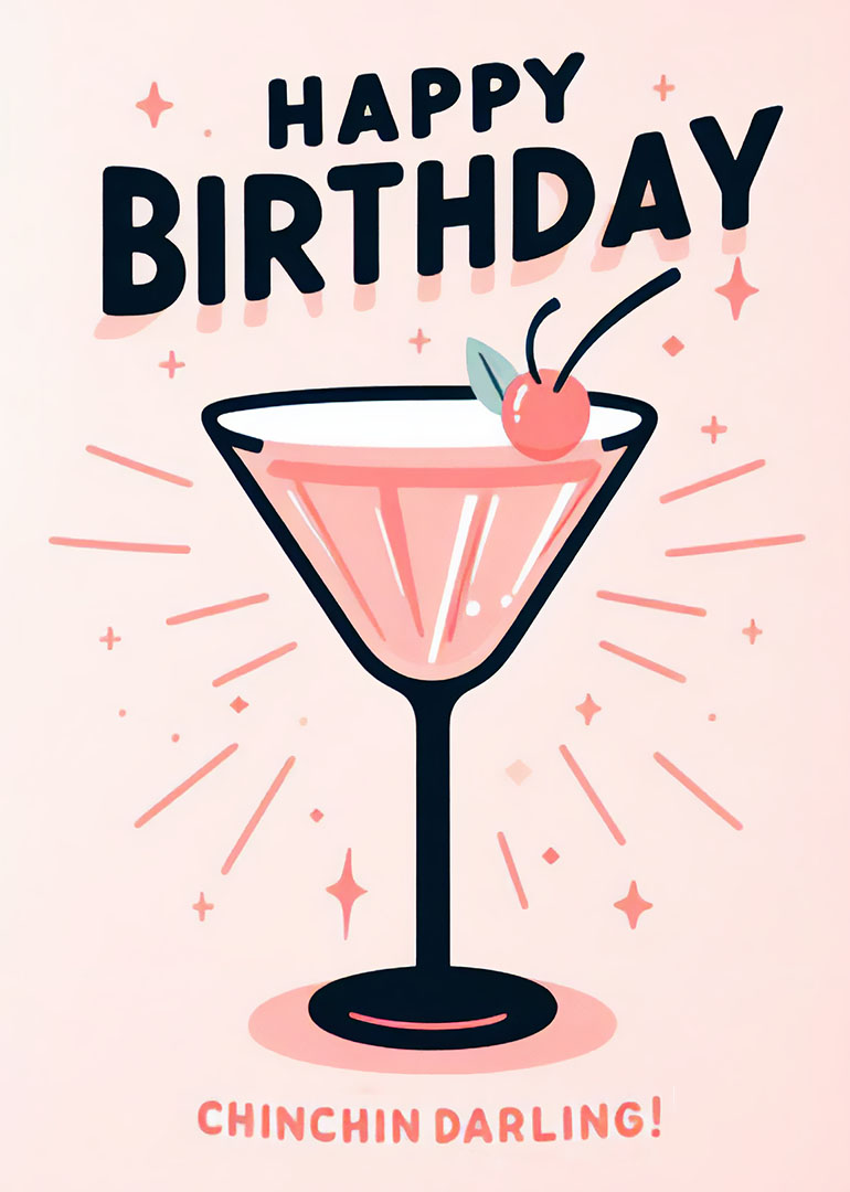 Stylish birthday card with a cocktail glass and cherry