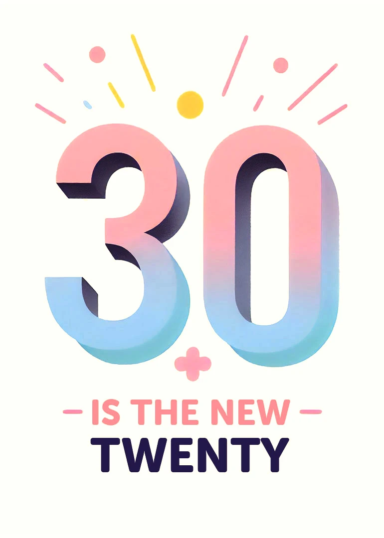 Pastel number 30 birthday card with confetti and the phrase is the new twenty text.