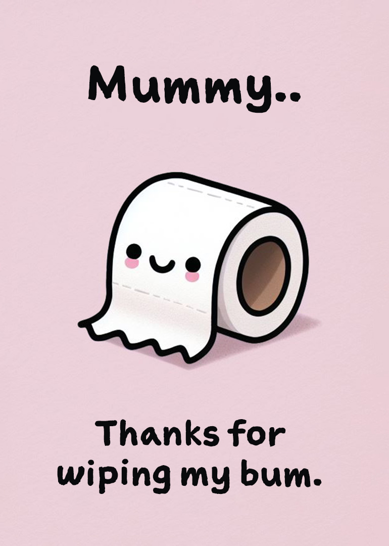 Cute smiling toilet paper roll with thanks message for mom on pink background