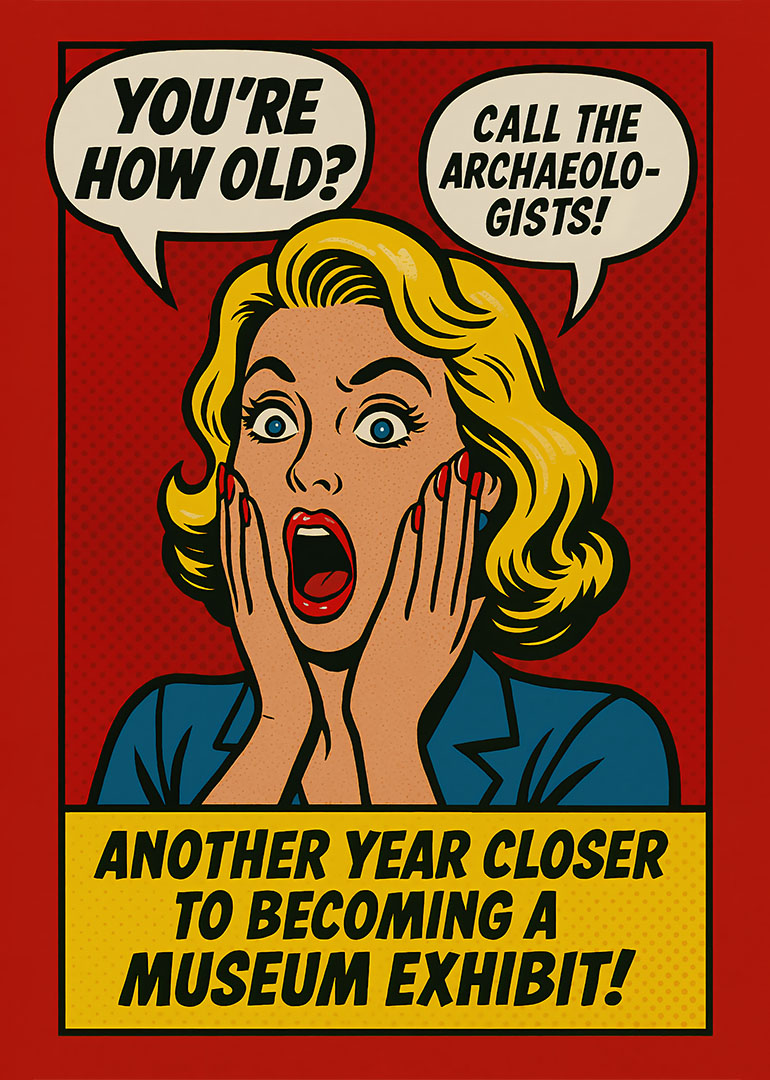 Retro pop art style surprised woman with humorous birthday message