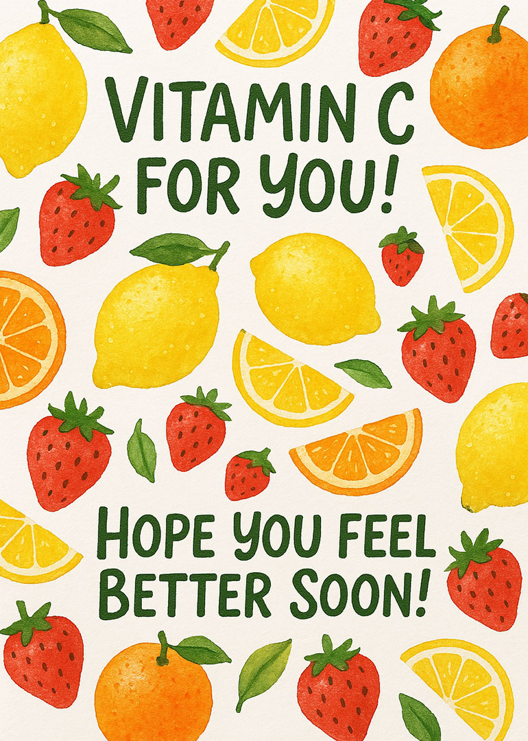 Get well card with watercolor fruits and uplifting message