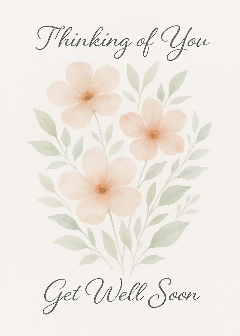 Watercolor flowers with thinking of you get well soon message
