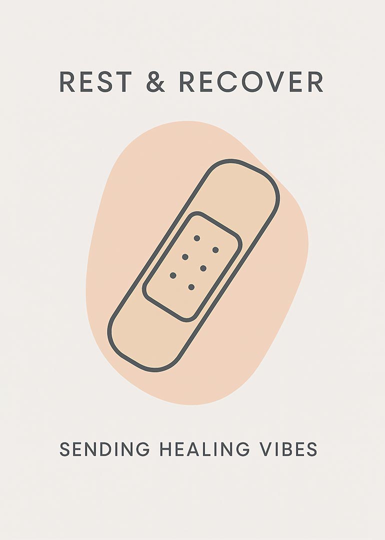 Minimalist get well card with bandage and healing message