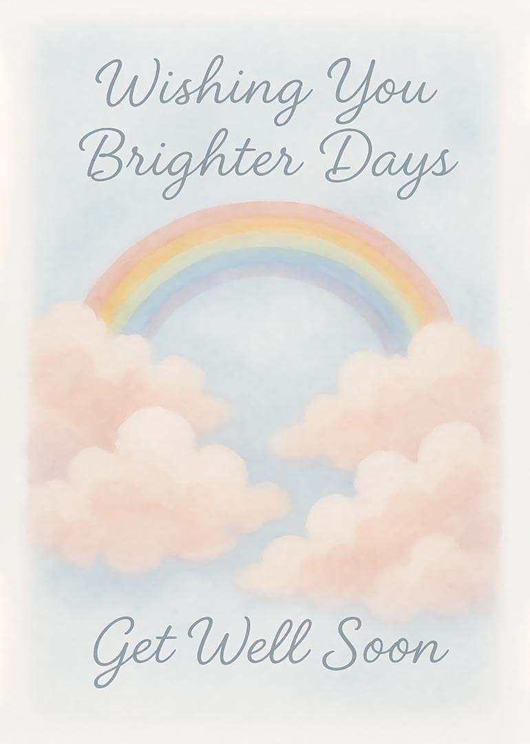 Pastel rainbow and clouds with get well soon message
