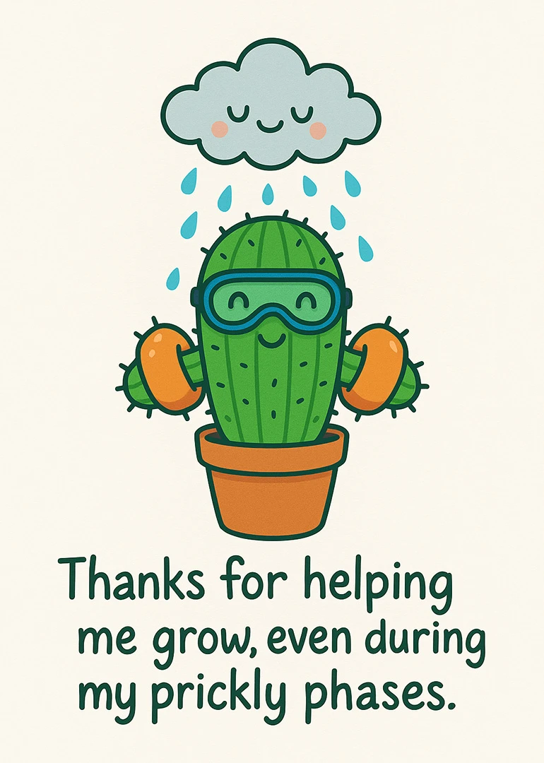 Cute cactus in a pot thanks someone for helping growth through prickly phases with smiles.