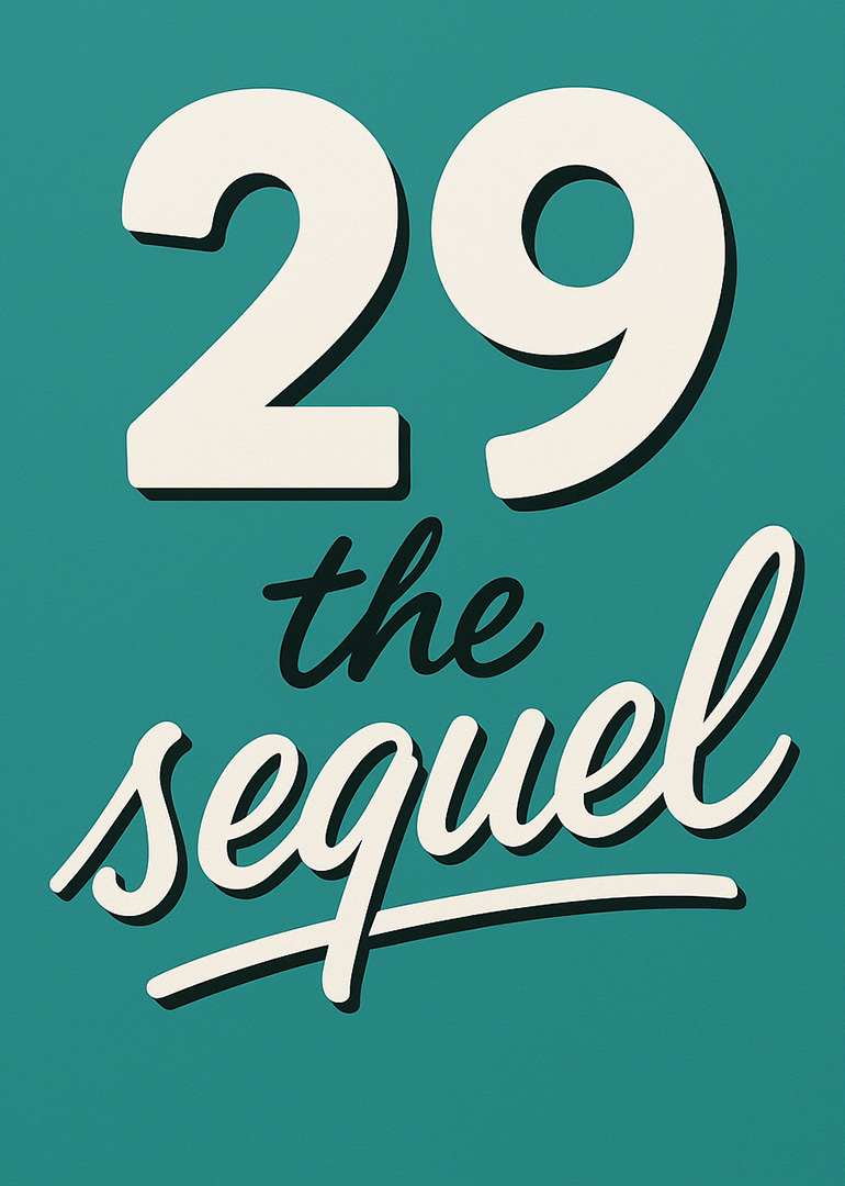 Bold white text 29 the sequel on teal background birthday card