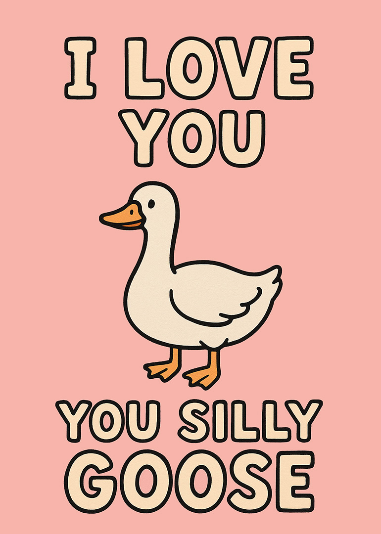 Illustration of a white goose with love message on pink background