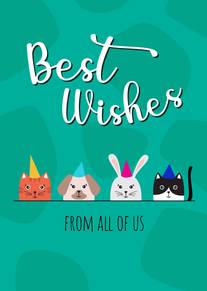 Best Wishes card with party animals from all of us