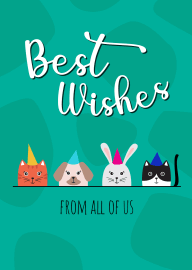 Cute Animal Party Hats Best Wishes Card From All Of Us