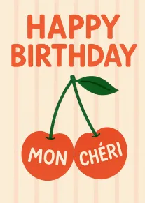 Happy Birthday Mon Chéri Cherry Pun Card for Your Sweetheart