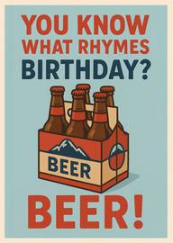 Funny Birthday Card with Beer Six-Pack Illustration and Bold Text