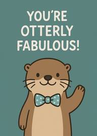 Cute Otter Wearing Polka Dot Bow Tie with Waving Paw