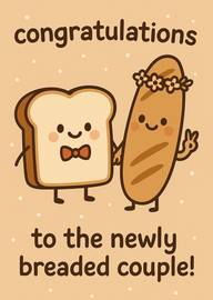 Cute cartoon bread couple congratulation wedding card