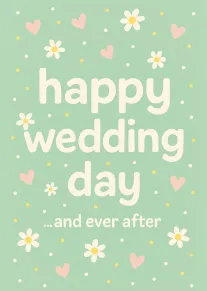 Mint daisy and heart wedding card with happy day message