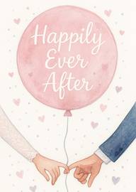 Watercolor Wedding Card with Hands and Balloon Happily Ever After
