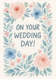 Elegant Floral Wedding Day Card with Soft Watercolor Flowers
