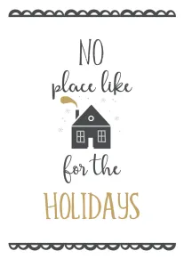 Minimal card with house illustration and the phrase no place like for the holidays.