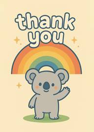 Cute Koala Waving Under Rainbow with Thank You Text