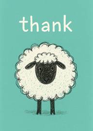 Cute sheep illustration with thank you message on teal background