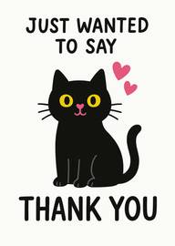 Cute black cat with hearts saying thank you appreciation card