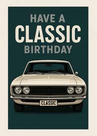 Classic Car Birthday Card with Vintage Style and Bold Text