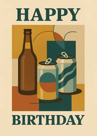 Modern geometric birthday card with beer bottle and cans