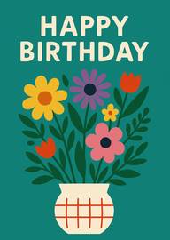 Colorful floral birthday card with cheerful happy birthday text