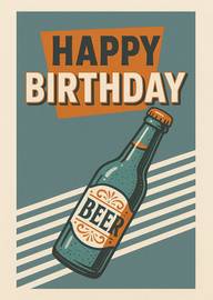 Retro Style Happy Birthday Card with Beer Bottle Illustration