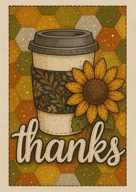 Thank You Card with Coffee Cup and Sunflower Design